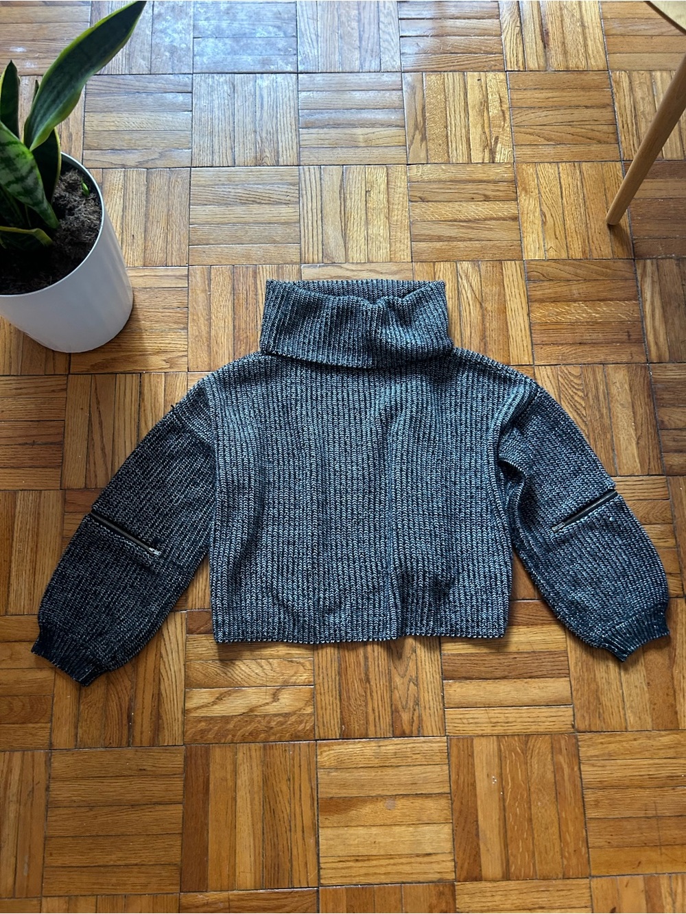 LF Turtleneck Sweater with Zipper Elbow Detail - Charcoal Gray
